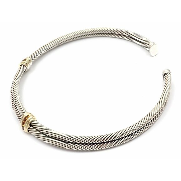 Authentic! David Yurman 14k Gold Silver Citrine Double Cable Collar Necklace - Picture 3 of 7
